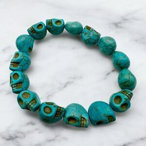Blue Stone Skeleton Skull Stretch Bracelet Punk Southwestern Goth Boho Halloween
